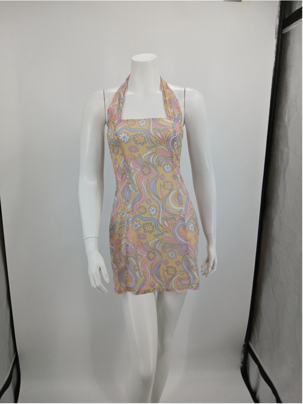 Princess Polly Halter Mini Dress Size 2 Multicolor 70's Pastel Floral